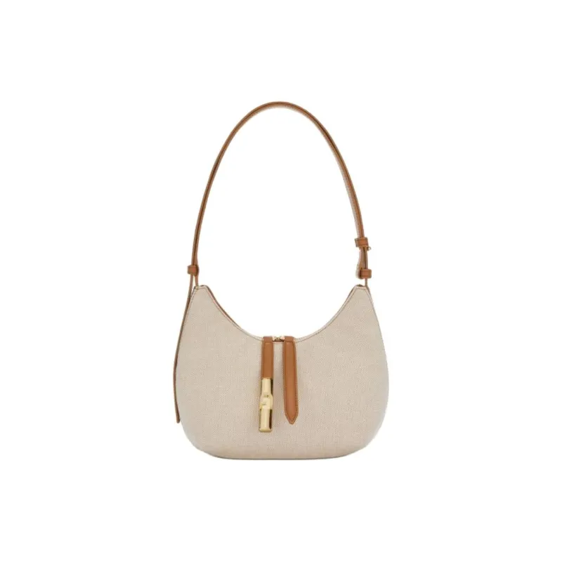 Furla Canvas With Leather Shoulder Bag Small Size Women's Natural-0