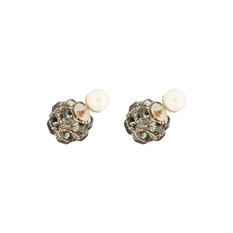 DIOR Resin Metal Crystal Earrings Women's Gold-0