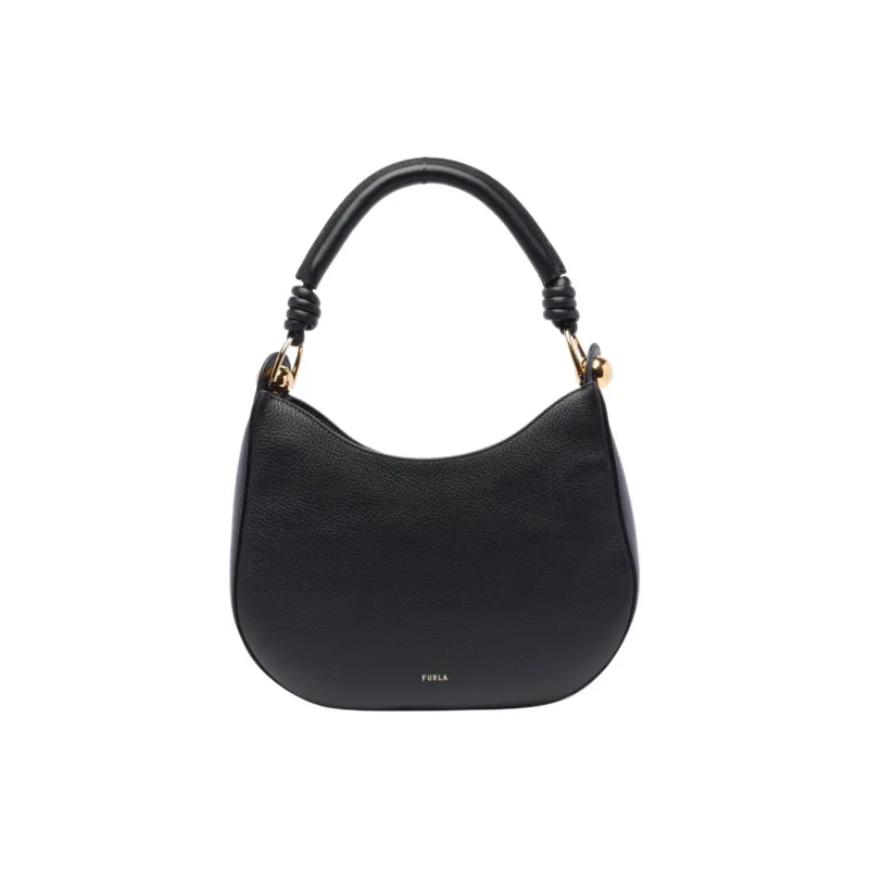 Furla Leather Hobo Bag, Shoulder Bag, Crossbody Handbag Trumpets Women's Black-2