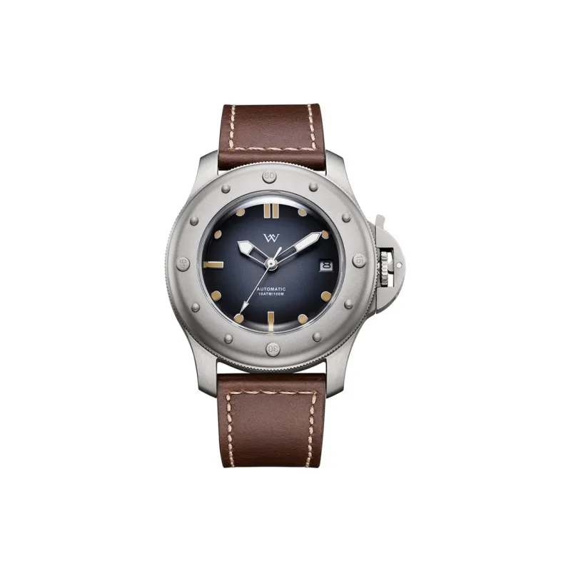 Welly Merck Automatic Mechanical Movement Leather Watch Bands Men's Watches Black Dial-9