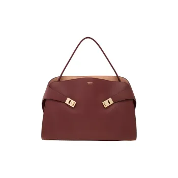 FERRAGAMO Calfskin Handbag Large Size Women's University Red & Pink