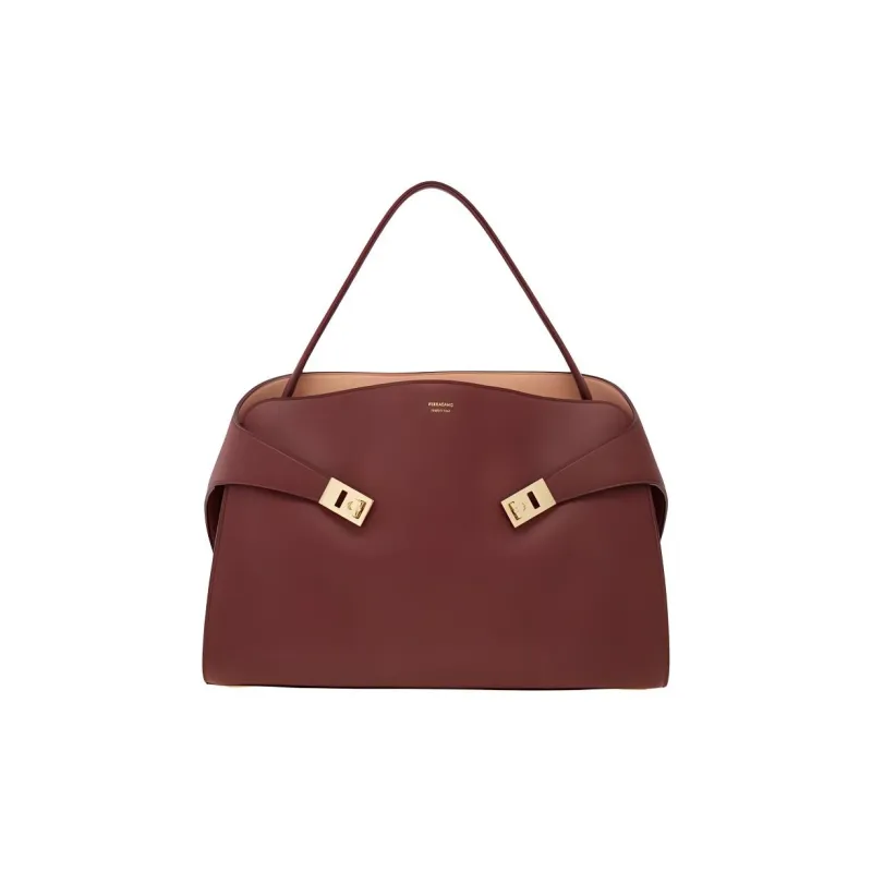 FERRAGAMO Calfskin Handbag Large Size Women's University Red & Pink-0