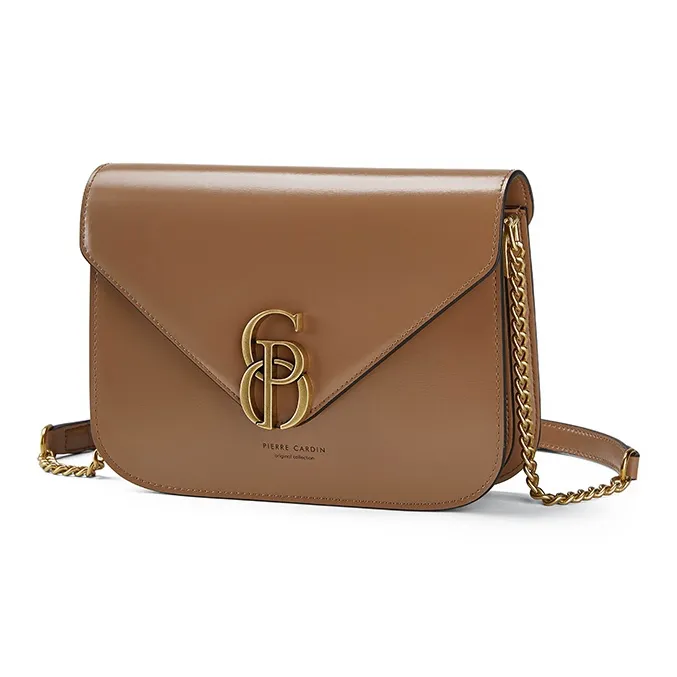 PIERRE CARDIN Cow Leather Shoulder Bag, Crossbody Bag Regular Women's Black/Brown-4