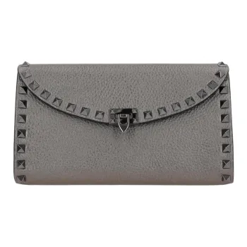Valentino ROCKSTUD Cow Leather Wallet, Shoulder Bag Women's Gray