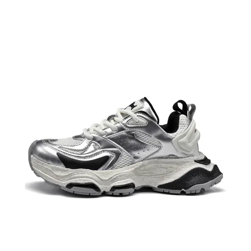 ZOIBBOE Cushioning Anti Slip Wear Resistant Breathable Support Height Increasing Low Top Chunky Sneakers Men's Silver
