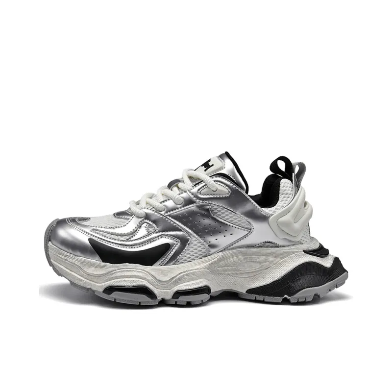 ZOIBBOE Cushioning Anti-Slip Wear-Resistant Breathable Support Height Increasing Low-Top Chunky Sneakers Men's Silver-0