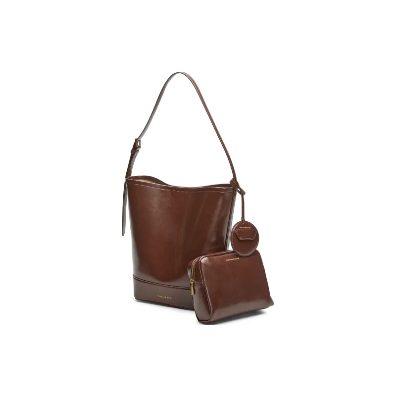 CHARLES&KEITH PU One Shoulder Handbag Tubas Women's Dark Brown Dark Brown-2