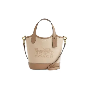 COACH Hanna Fabric 18 Bucket Bag, Shoulder Bag, Crossbody Bag, Handbag Small Size Women's Dark Natural