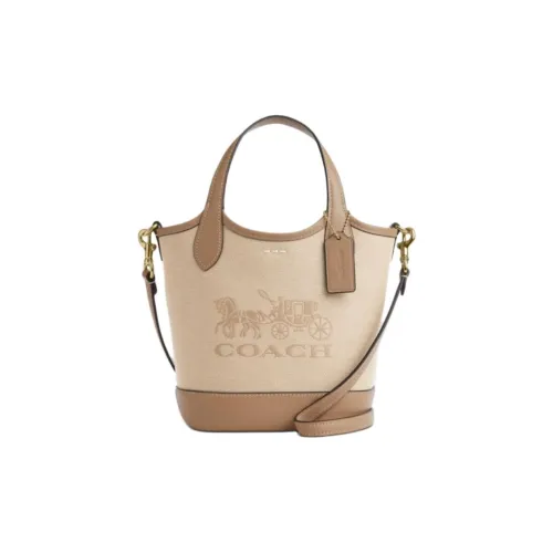 COACH Hanna Fabric 18 Bucket Bag, Shoulder Bag, Hand Bag, Handbag Small Size Women's Dark Natural