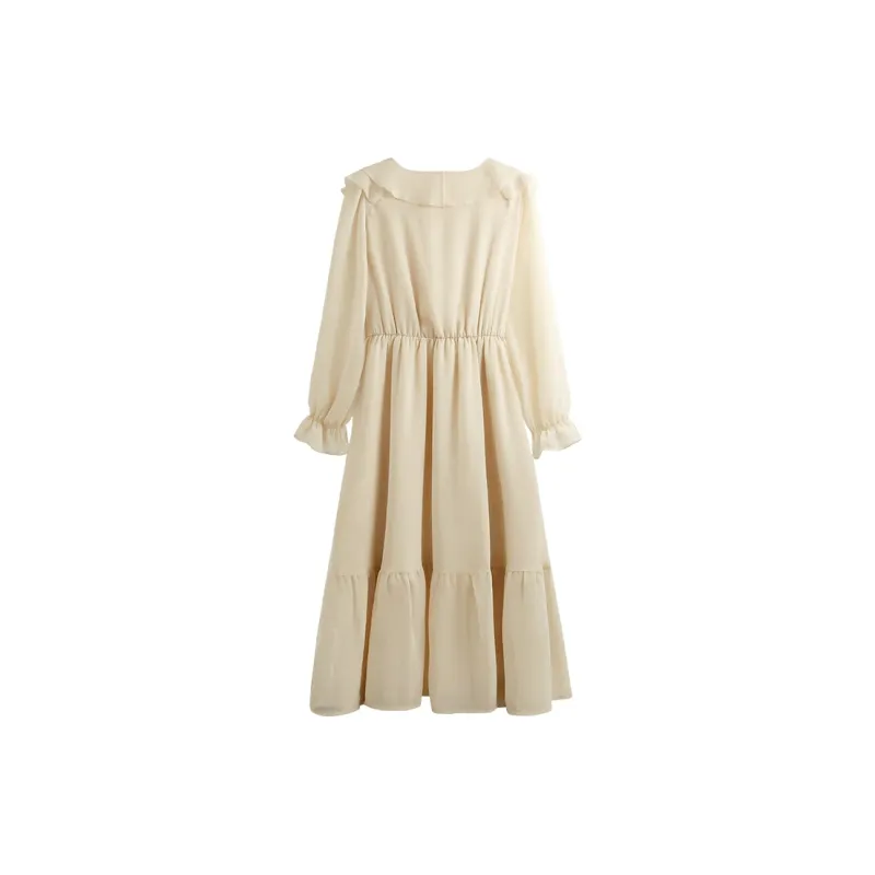 She Enjoys Long-Sleeved Dresses Women's Khaki-0