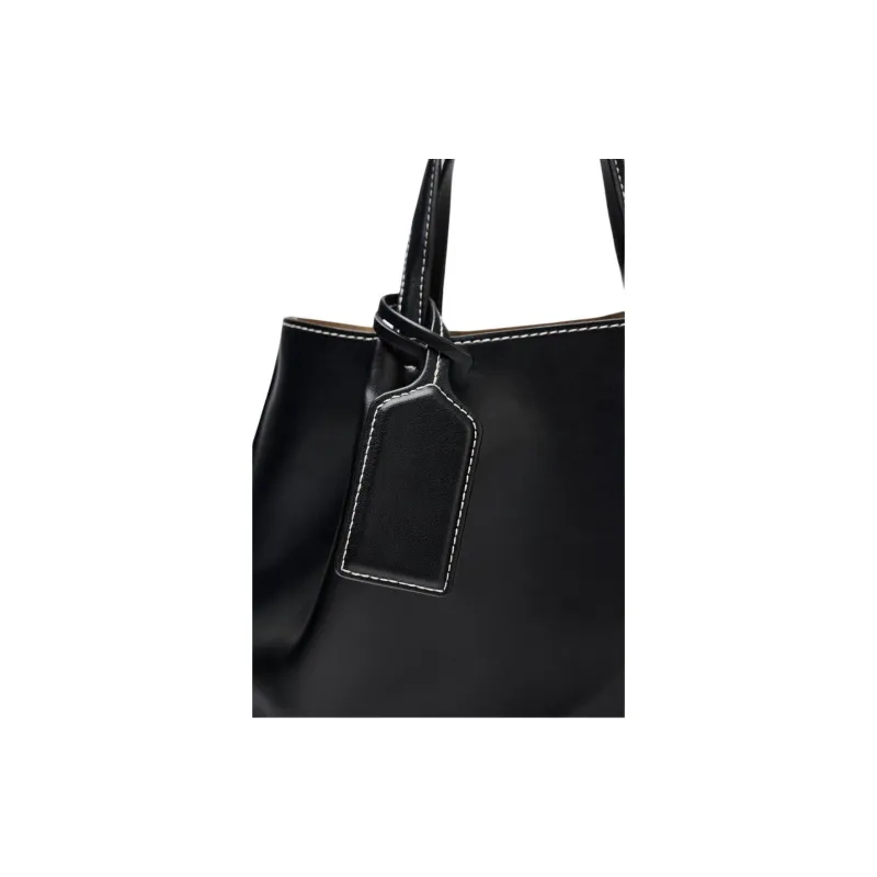 ZARA Polyurethane Tote Bag, Shopping Bag, Handbag Women's Black-4