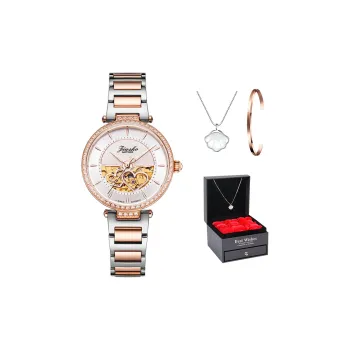 JIUSKO Automatic/Manual Mechanical Movement Stainless Steel Watchband Watch Women's Watch White Dial