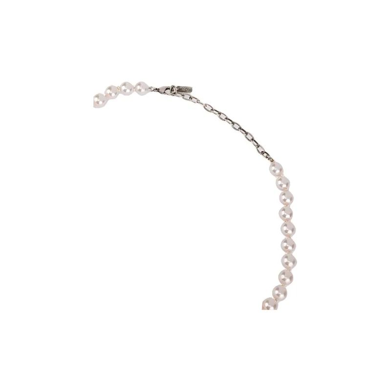 MOSCHINO Plastic Metal Pearl Diamond Necklaces Unisex White-1