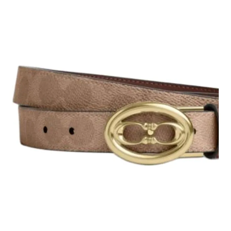 COACH Cow Leather Belts Women's Brown Yellow Width 2.5CM-2