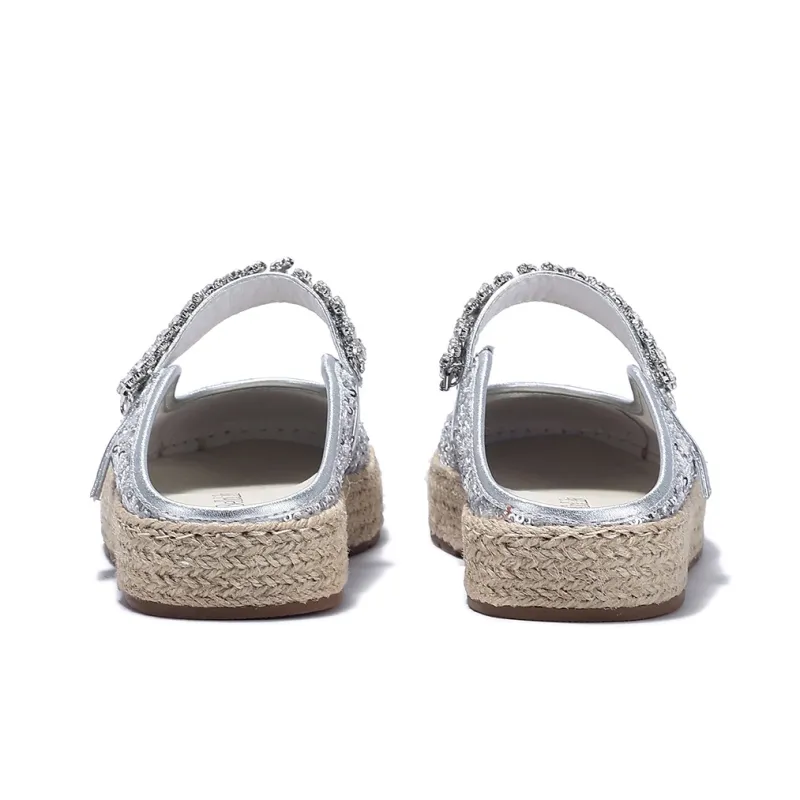 BELLALILY Rubber Sole Sequins Rhinestone Woven Fabric Abrasion-Resistant Wrap-toe Slippers Women's-9