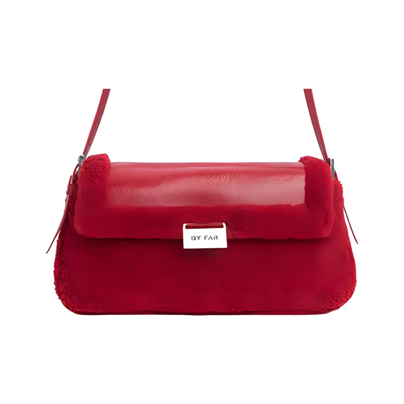By Far Matilda Sheepskin Crossbody One Shoulder Handbags Women's Red-0