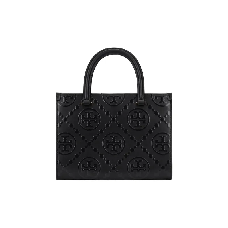 TORY BURCH T Monogram Contrast Embossed Square Tote Black-2