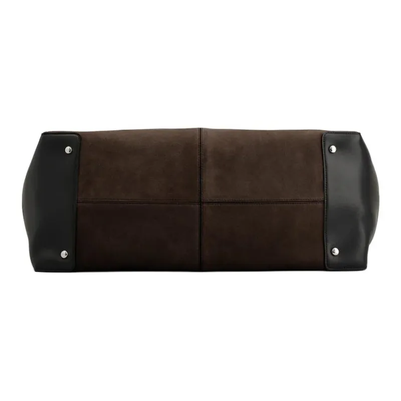 TOD'S DI Suede Calfskin Tote Bag Shopping Bag Handbag Large Size Men's Brown & Black-3
