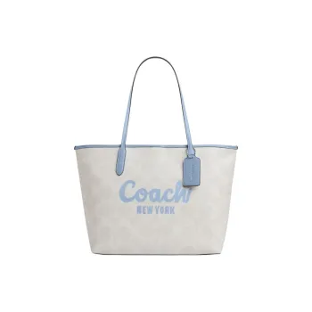 COACH Coated Canvas Tote Bag, Shopping Bag, Handbag, Shoulder Bag Tubas Women's White & Blue