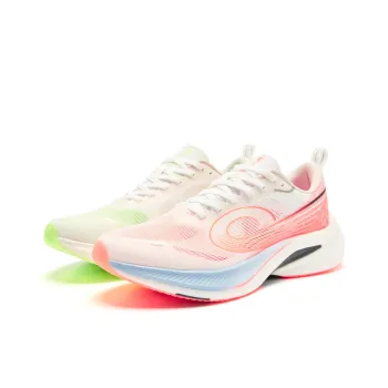 QIAODAN Cushioned Slip Resistant Abrasion Resistant Low Top Casual Running Shoes Men's Pink Green Mismatched
