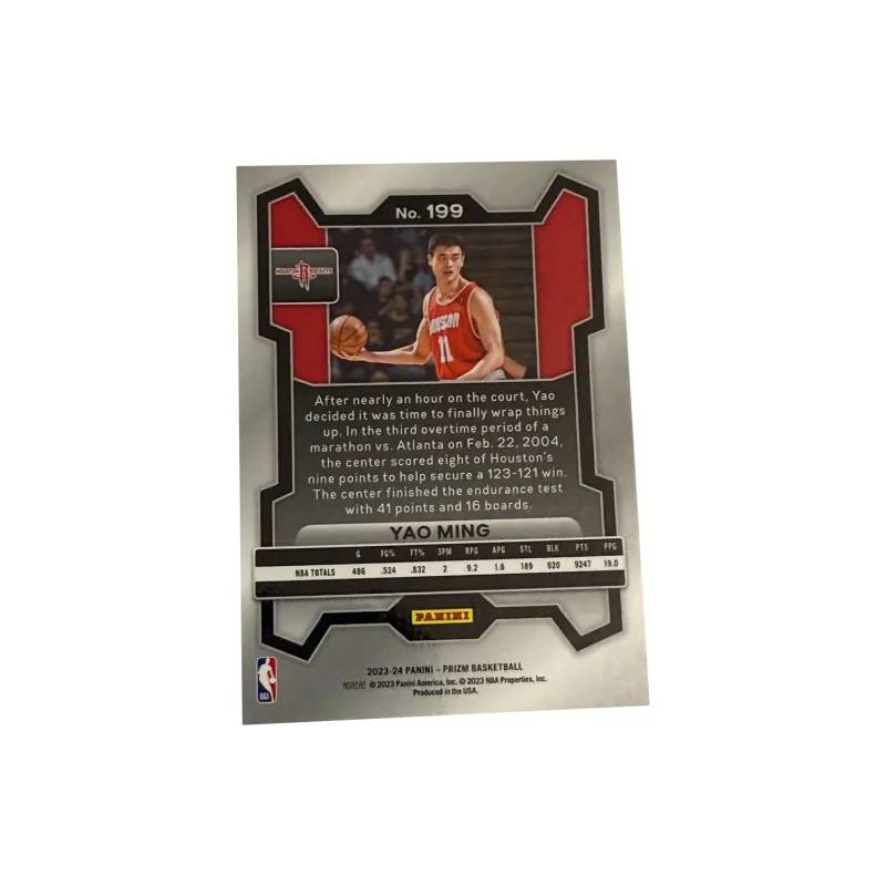 PANINI 23 24 Prizm Yao Ming, Rocket, Star Player, China Great Wall, Top Scholar, Collector's Edition Sports Cards 1 Pc-1