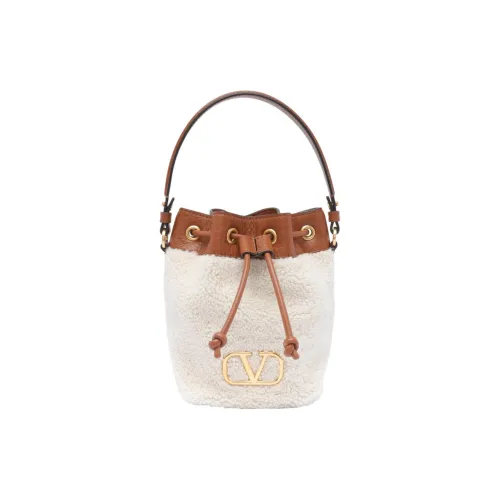 Valentino Wool Bucket Bags One Shoulder Handbags Women's White & Brown