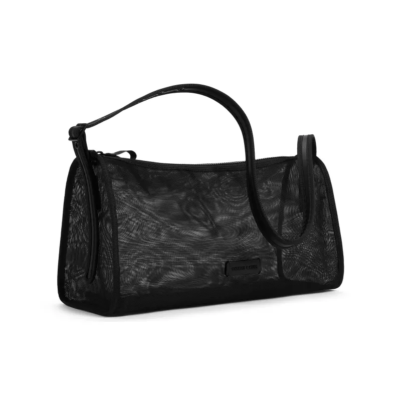 CHARLES&KEITH Fabric Shoulder Bag, Crossbody Bag, Handbag Tubas Women's Frosted White/Jet Black-5