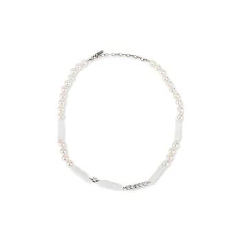 MOSCHINO Plastic Metal Pearl Diamond Necklaces Unisex White
