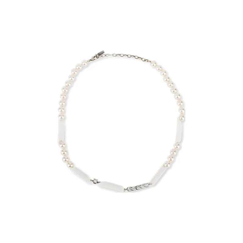 MOSCHINO Plastic Metal Pearl Diamond Necklaces Unisex White-0