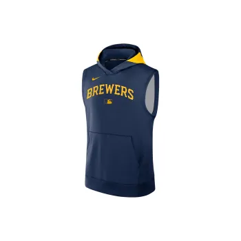 Nike Milwaukee Brewers Authentic Collection Men's Nike Dri FIT Mlb Sleeveless Pullover Hoodie