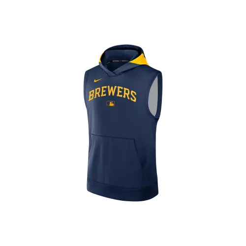 nike code Milwaukee Brewers Authentic Collection Men's nike code Dri FIT Mlb Sleeveless Pullover Hoodie