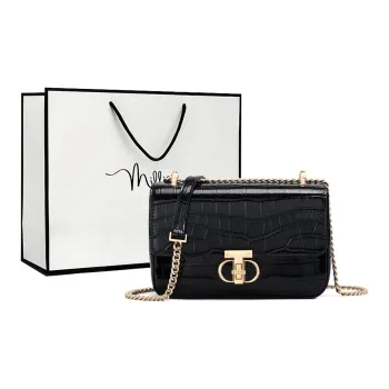 MILLIE'S Cow Leather Patchwork Synthetic Leather Small Square Bag Shoulder Bag Crossbody Bag Regular Women's Black