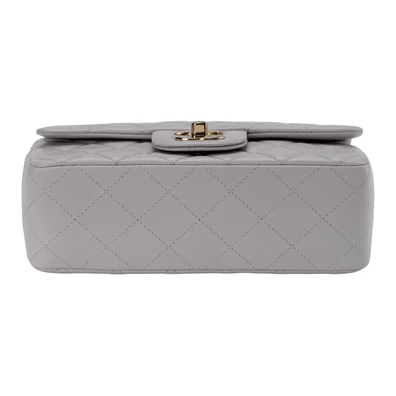 CHANEL Classic Flap CF Lambskin Shoulder Bag, Crossbody Bag Mini Women's Gray-3