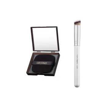 GECOMO Angled Tip Concealer Brush+Oil Absorbing Paper Combo, Built in Mirror Powder Puff, Makeup Tool