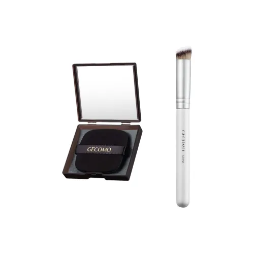 GECOMO Angled Tip Concealer Brush+Oil Absorbing Paper Combo, Built in Mirror Powder Puff, Makeup Tool