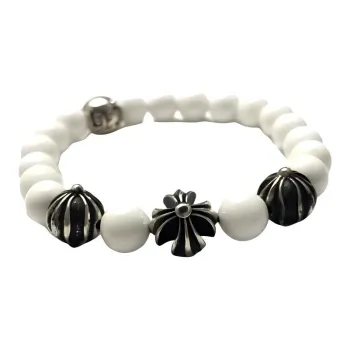 Chrome Hearts White Turquoise Sterling Silver Gemstone Bracelets Unisex White 8mm