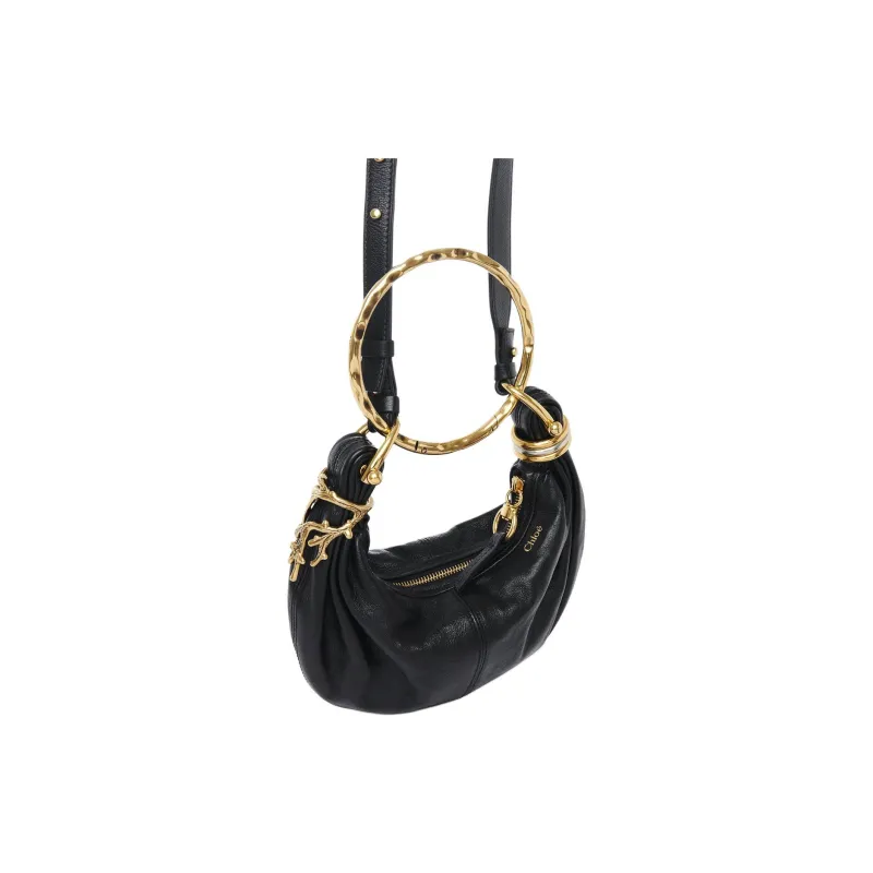 Chloe Buffalo Leather Hobo Bag Shoulder Bag Crossbody Bag Handbag Mini Women's Black-1