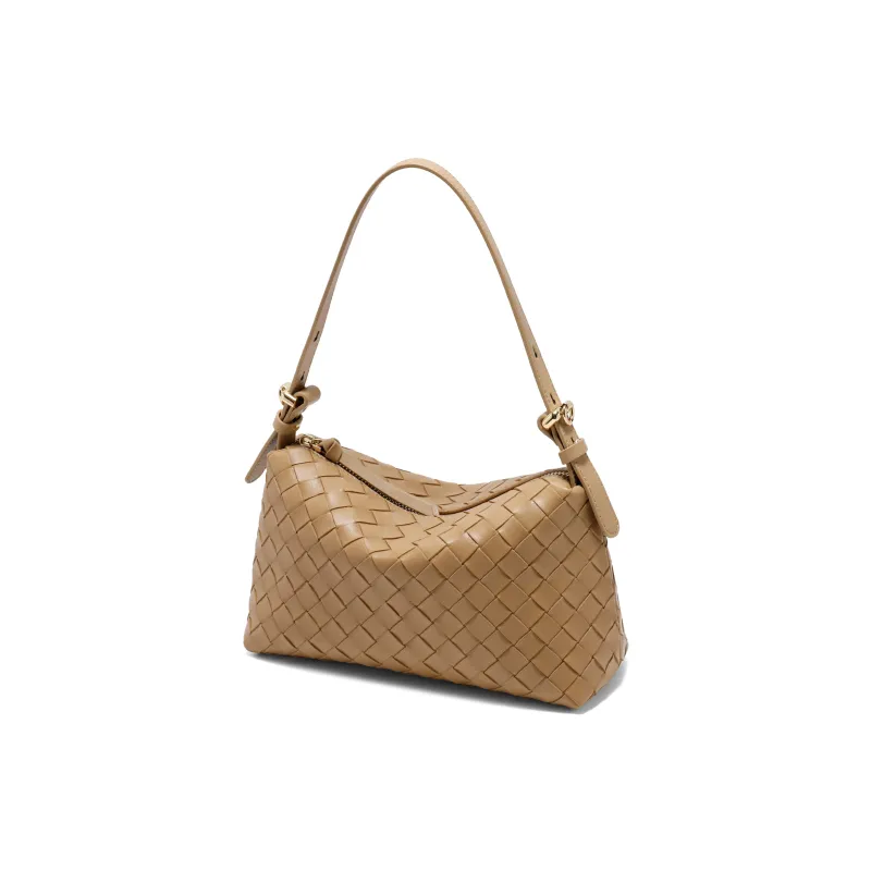 BELLE Synthetic Leather Small Square Bag, Crossbody Bag, Shoulder Bag Medium Size Women's Beige/Brown-6