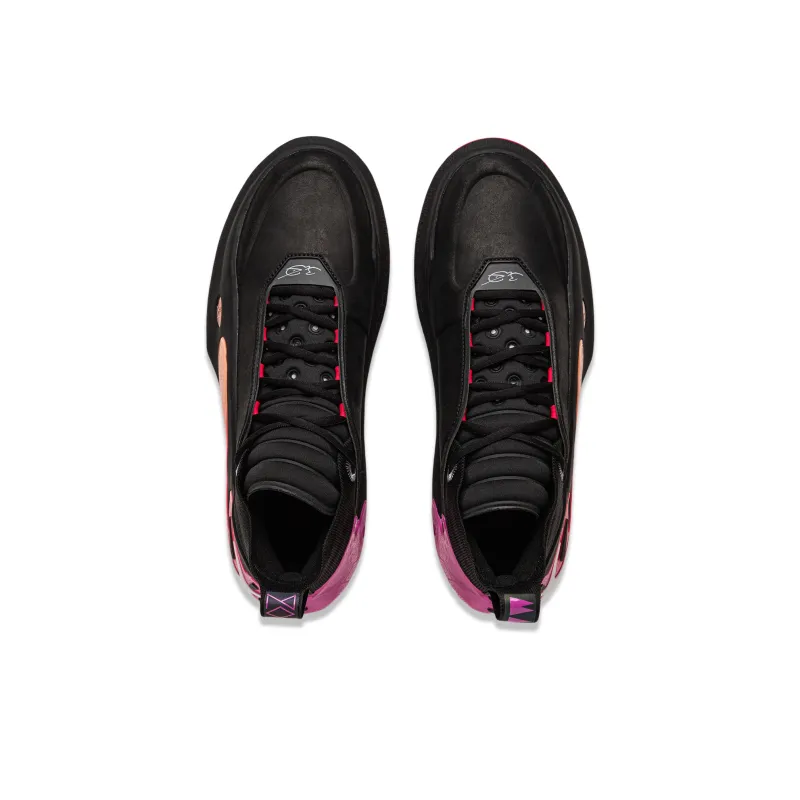 LiNing Wow11 Cushioning Anti-Slip And Wear-Resistant Lightweight Rebound Mid-Top Basketball Shoes Men's Black Red-3