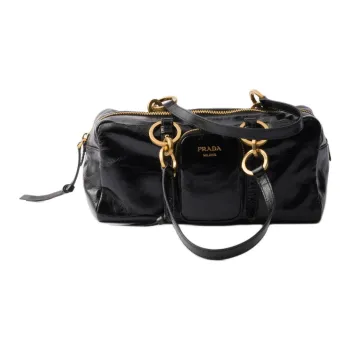 PRADA Cow Leather One Shoulder Handbag Medium Size Women's Black