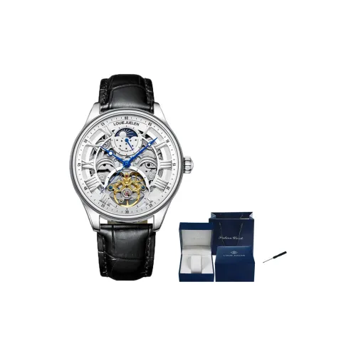 LOUIE JUELEN Automatic Mechanical Movement Genuine Leather Strap Watch Men's Watches Silver Dial