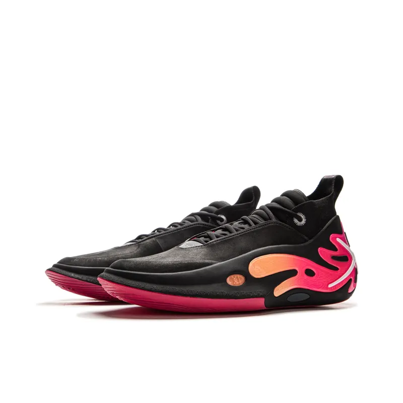 LiNing Wow11 Cushioning Anti-Slip And Wear-Resistant Lightweight Rebound Mid-Top Basketball Shoes Men's Black Red-2