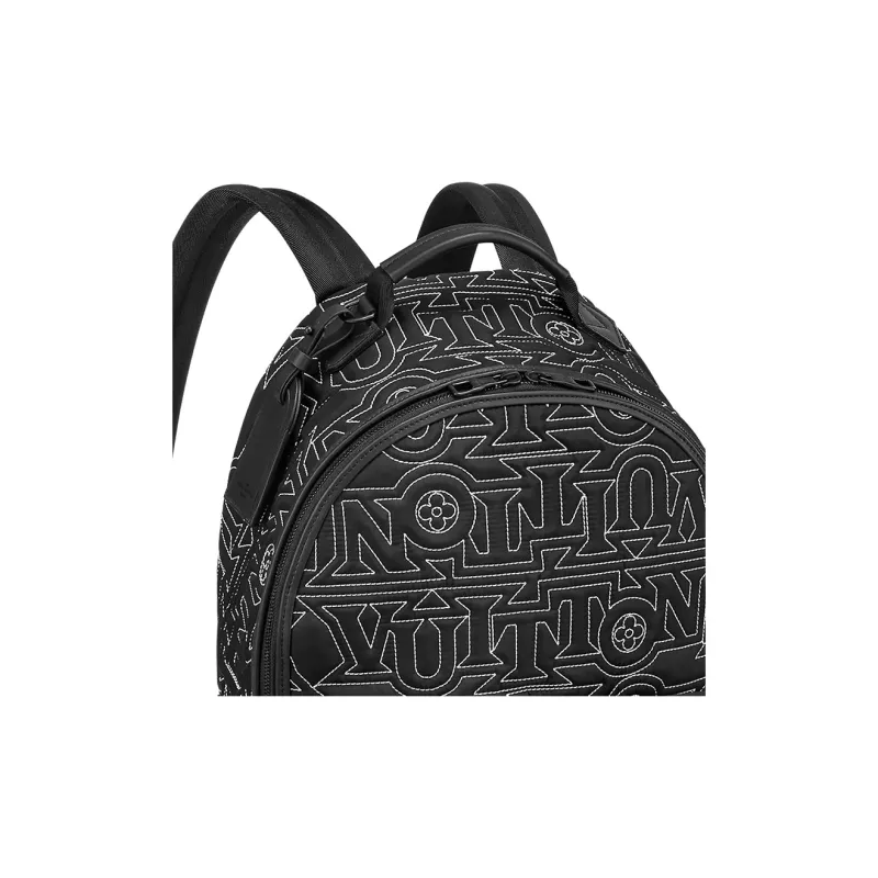 LOUIS VUITTON Leather Trim Backpack Men's Black-3
