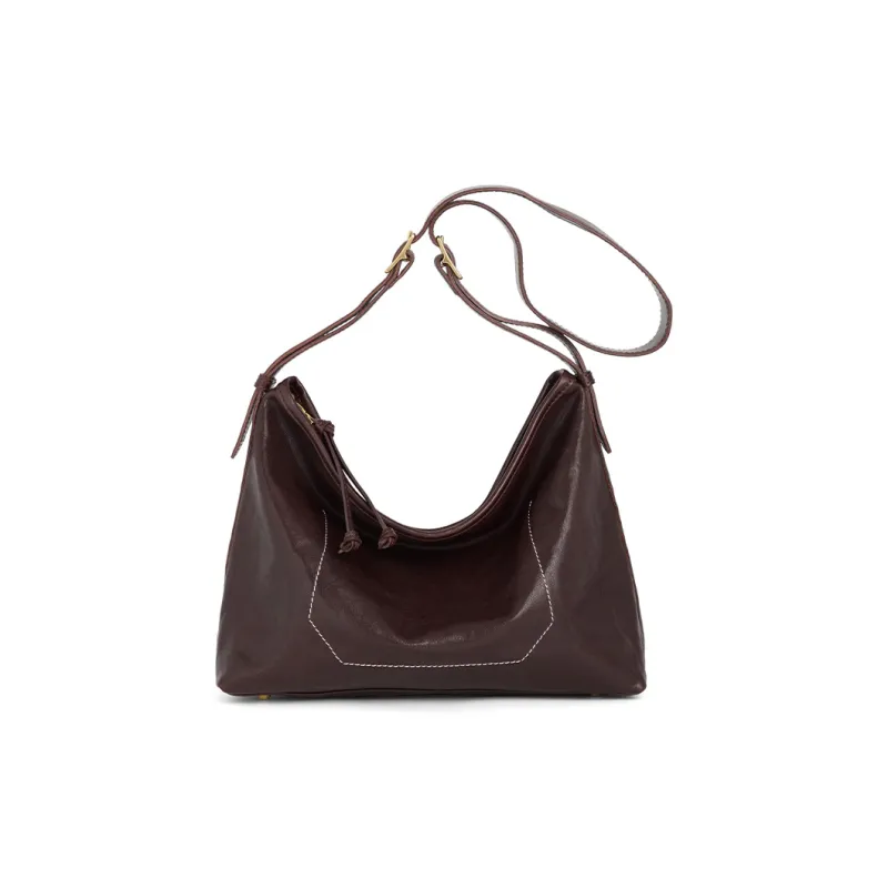 COCOEVA Crystal Vegetable Tanned Leather Shoulder Bag Crossbody Bag Women's Coffee/Black-0