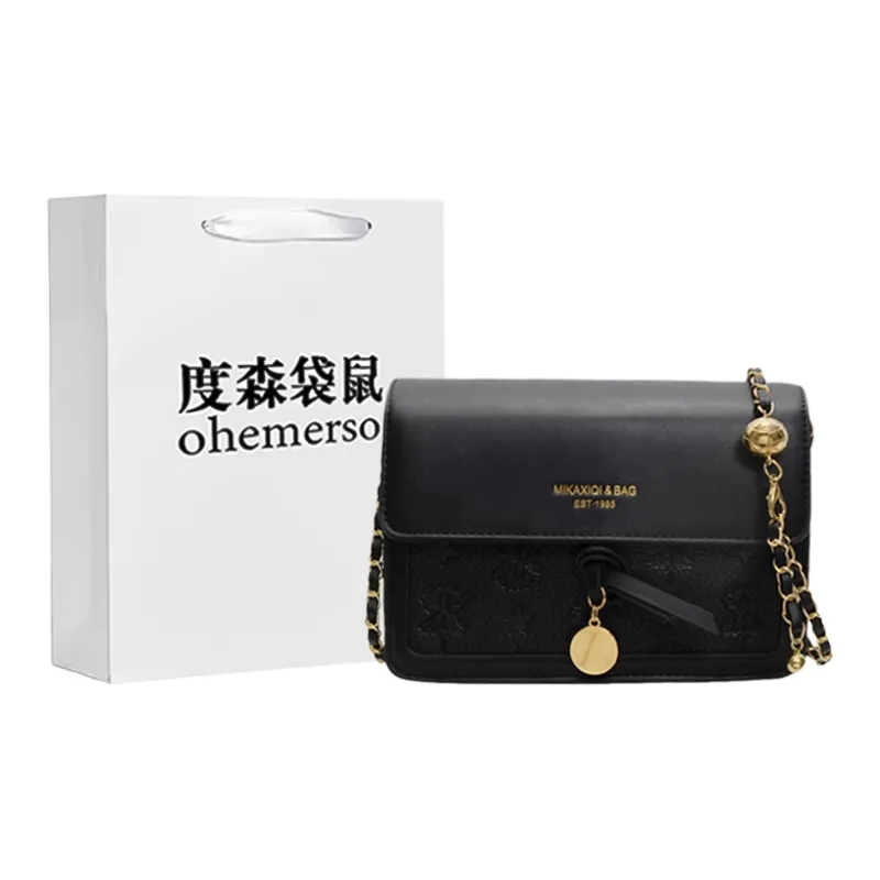 Dusen Kangaroo PU Crossbody Bag Women's Black/Ecru/Pink-7