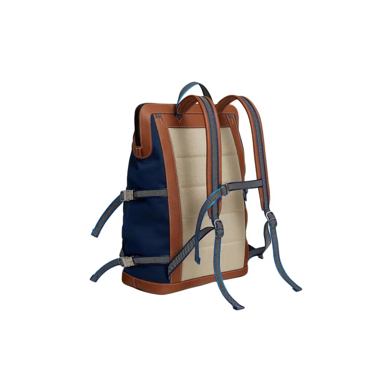 HERMES Off Piste Cotton Backpack Unisex Sapphire Blue & Light Taupe-2