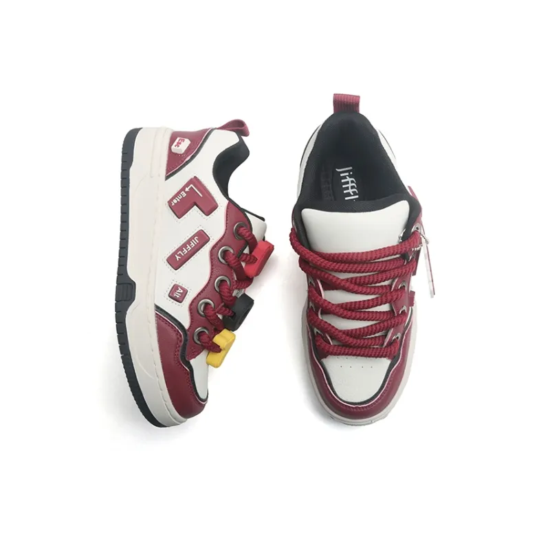 Nam Po Wan x Jifffly Slip-Resistant Water-Resistant Balance Low-Top Skateboard Shoes Unisex Beige Burgundy-3