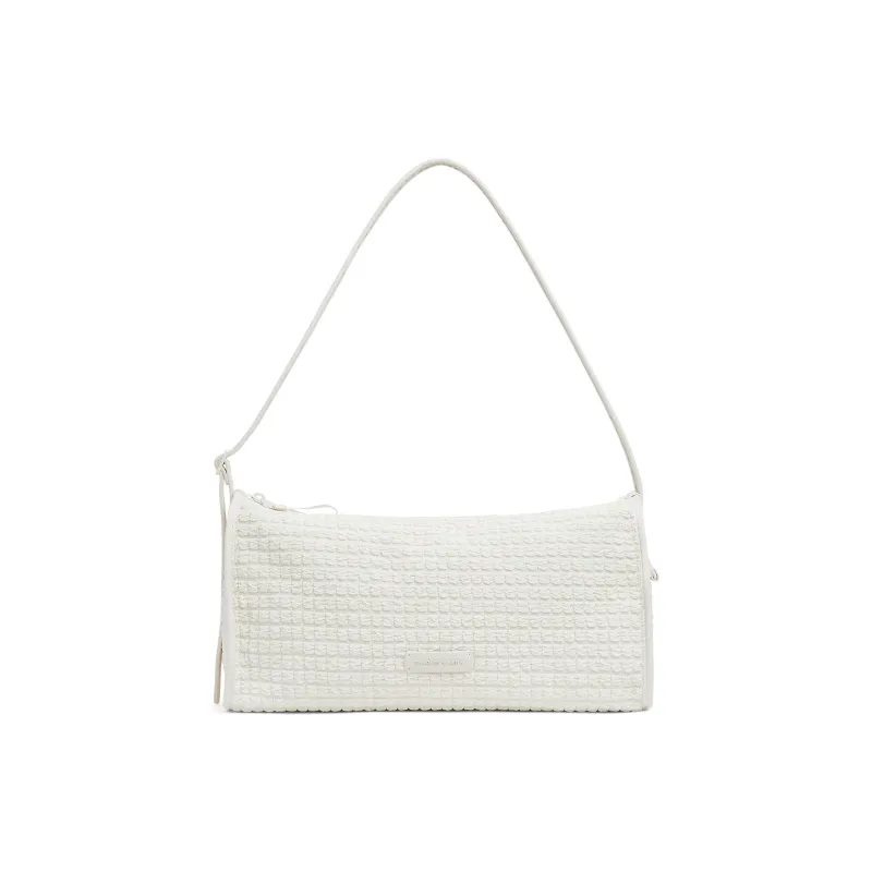 CHARLES&KEITH Fabric Shoulder Bag, Crossbody Bag, Handbag Tubas Women's Frosted White/Jet Black-0