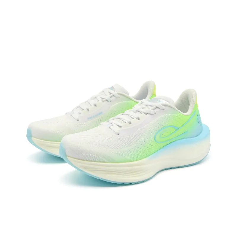 QIAODAN Strong Wind 3TR Cushioned Slip-Resistant Abrasion-Resistant Low-Top Sprint Running Shoes Men's White Blue Green-2