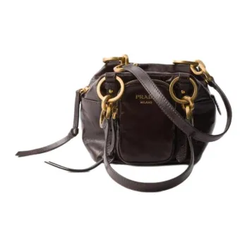 PRADA Leather Handbag, Shoulder Bag Mini Women's Dark Brown